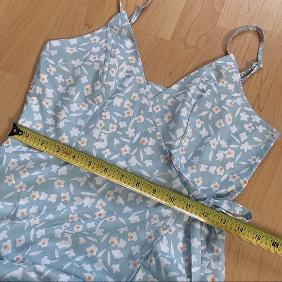 Blue Floral Faux Wrap Dress - Picture 9 of 10